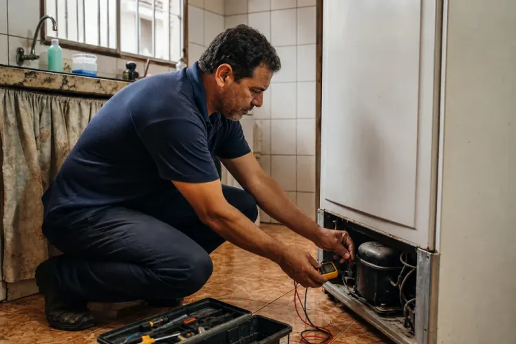 Medição do compressor de uma geladeira com multímetro